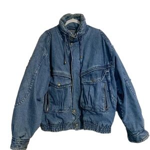 VINTAGE Urban Equipment Blue Denim Jacket Lg HEAVY WEIGHT Quilted Trucker Coat